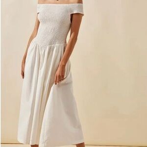 Free People Ivory Ceci Smocked Midi Dress